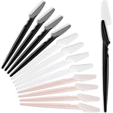 12 Pcs Eyebrow Razors, Face Razors Multipurpose, Exfoliating Dermaplaning Tools, Eyebrow Trimmers Shaver with Safety Cover, Facial Hair Removal for Women Men Body Use, Black, White, Light Pink Cover