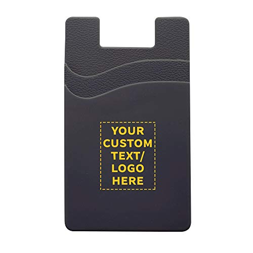 DISCOUNT PROMOS 100 Montego Silicone Phone Wallets Pack - Customizable Text, Logo - Strong Adhesive, Dual Pocket - Black