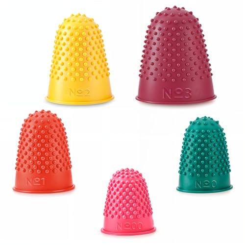 5PCS Rubber Fingers Tip Silicone Hot Finger Protectors Covers Rubber Finger Thimbles Thick Reusable Finger Protector for Money Counting Collating Writing Sorting in 5 Sizes and Colors