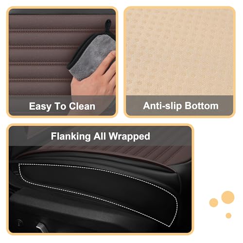 Image of Car Seat Cover for Chevy Equinox 2005-2026 Full Coverage Nappa Leather Car Seat Protector, Fashion Anti-Slip Waterproof Breathable Easy to Install, Auto Interior Accessories(Front Seat,Black&Coffee)