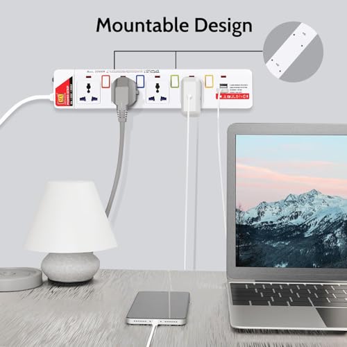 Image of MX 4‑Way Power Strip with Universal Sockets, Individual Switches, 2 USB Charging Ports, Heavy Duty Surge Protector with Extension Cord, Multi Outlet Power Strip, Outlet Extender