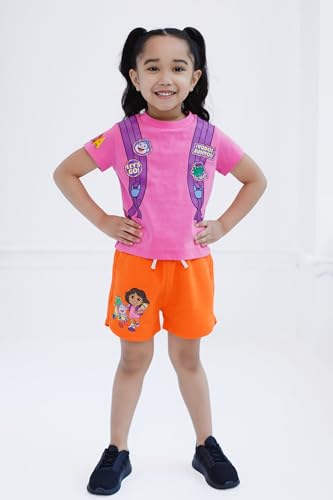 Image of DORA Nickelodeon Girls Cosplay T-Shirt & French Terry Shorts Outfit Set Toddler to Little Kid Sizes (2T - 7-8)