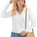 AOOSU Cárdigan de Mujer, Cardigan de Punto para Mujer con Botones, Cuello en V Chaqueta de Punto Ligero y Elegante el para Salir Salir de Fiesta Ir de Compras Trabajar Blanco-XL