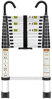 RIKADE 3.2 m Extendable Ladder, Aluminium Telescopic Ladder with Removable Hook, Multi-Purpose Ladder, Made Aluminium, Portable Extension Ladder, Max Load 150 kg / 330 lbs Silver