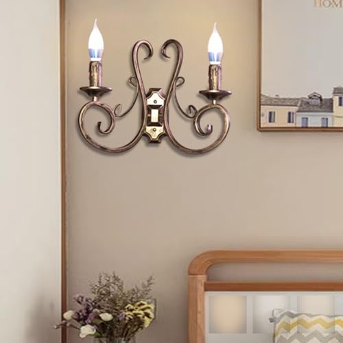 Lámpara de pared retro E14 hierro creativo vela aplique interior 2 pack