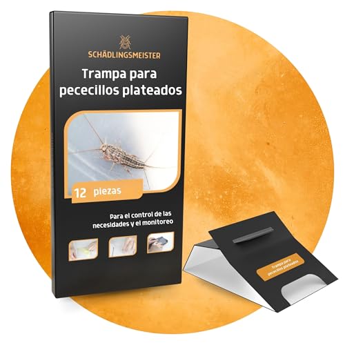 SCHÄDLINGMEISTER Trampa para lepismas - 12 Piezas - Set de Ahorro - Agente contra lepismas Incluido Cebo - Sistema de Seguimiento - sin insecticidas - Trampa Adhesiva para lepismas