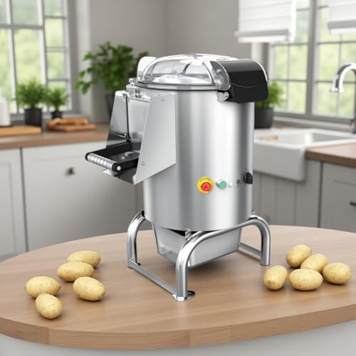 Commercial Electric Potato Peeler - Heavy Duty Automatic Machine for Potatoes, Carrots, Beets - 70-100kg/h Peeling Rate, 550W/750W Motor, 5kg/12L & 10kg/22L Options