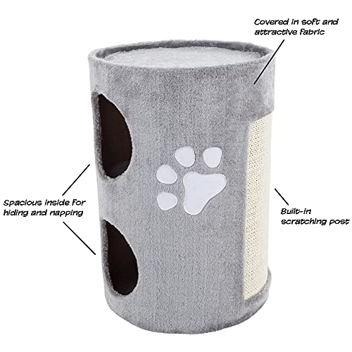 20.5-Inch Cat Condo – 2 Story Cat House With Sisal Scratch Pad, Barrel Shaped Pet House Covered In Soft Fabric By Petmaker (Gray) #TOP2