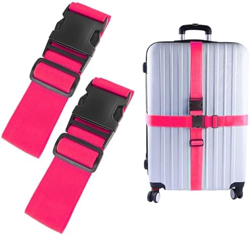 2Pcs Luggage Straps for Suitcase Travel Accessories TSA Approved, 80In Long Belts to Keep Your Suitcase Secure, Adjustable Bag Straps with Quick-Release Buckle for Travel Bag Closure, Rose