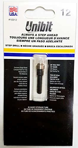 Irwin Tools - 10312ZR Unibit #12 3/8-Inch Step-Drill Bit, 1/4-Inch Shank (10312) Black