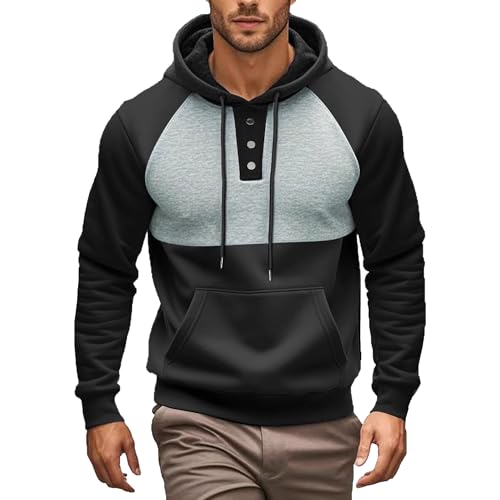 Mens Fashion Hoodie Pullover Long Sleeve 2025 Drawstring Hooded Patchwork Sweatshirt With Kangaroo Pocket