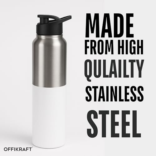 Image of Steel Sip - 1L Single Wall Stainless Steel Water Bottle | Wide Mouth, Leak-Proof, BPA-Free Cap | Fridge-Safe | Ideal for Office, Gym, Outdoor & Travel Use (WHITE)