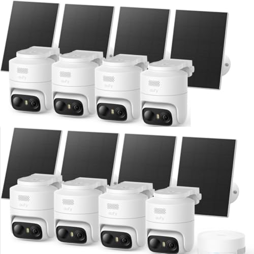 eufy Security eufyCam C37 8-Kamera-Set, kabellose 2K Outdoor-Überwachungskameras mit 360° KI-Tracking (Pan & Tilt), Solar, HomeBase Mini, Gesichtserkennung, Farb-Nachtsicht, ohne ABO-Kosten