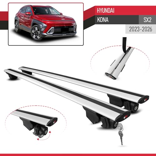 Barras transversales para Hyundai Kona 2023-2026 de aluminio gris portaequipajes tipo hook 4