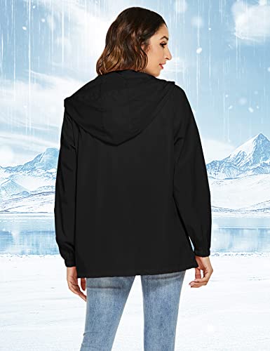 Rapbin Damen Jacke Übergangsjacke Wasserdicht Winddicht Faltbare Regenjacke Leicht Dünne Faltbare Regenmantel(Schwarz,XXL)