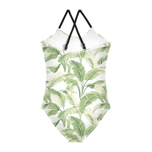 Girl's One Piece Swimsuit Plantain Leaf Green Beach Bathing Swimwear2
