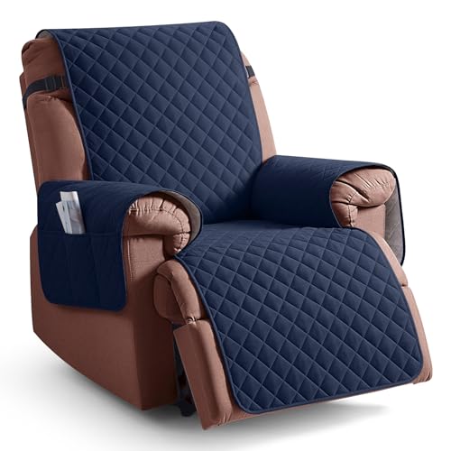 Image of KinCam 100% Waterproof Recliner Chair Cover, Reclining Couch Covers for Pets, Dogs, Recliner Couch Slipcover Furniture Protector with Elastic Straps for Kids(30 inch, Dark Blue)