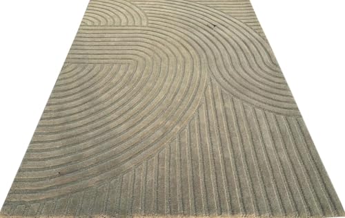 Image of Hand Tufted Modern Design Exported Collection High Low Pattern Wool Carpet for Living Room, Bedroom & Hall (Olive, 15 x 20 Feet)