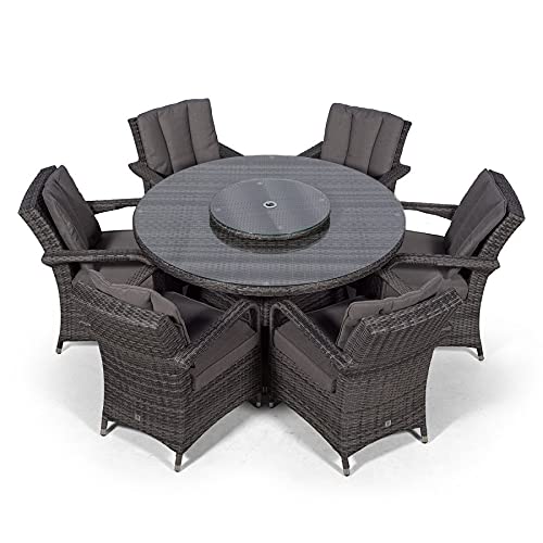 Arizona Luxury Rattan Dining Set | Round 6 Seater Wicker Garden Dining Furniture with Parasol & Cover (Grey) - Image 9