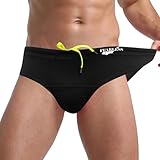Men's Athletic Swim Briefs Compression Fit Quick Dry Training Swimsuit with Drawstring for Swimming and Racing(X027+DR724-Black-M