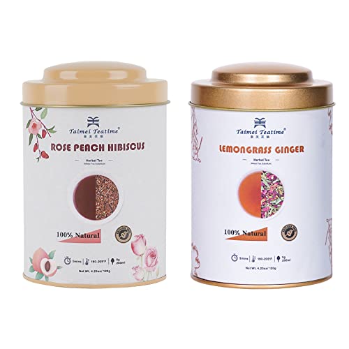 Rose Peach Hibiscus Loose Leaf Tea(120G) Bundle With Lemongrass Ginger Rose Herbal Tea Loose Leaf (120G), Organic Caffeine Free, Hot And Iced Tea #TOP6