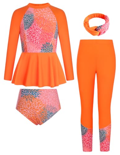 Image of GRACE KARIN Girls Long Sleeve Swimsuit Mermaid Bathing Suit Rash Guard Swimwear 4 Piece Size 5-12