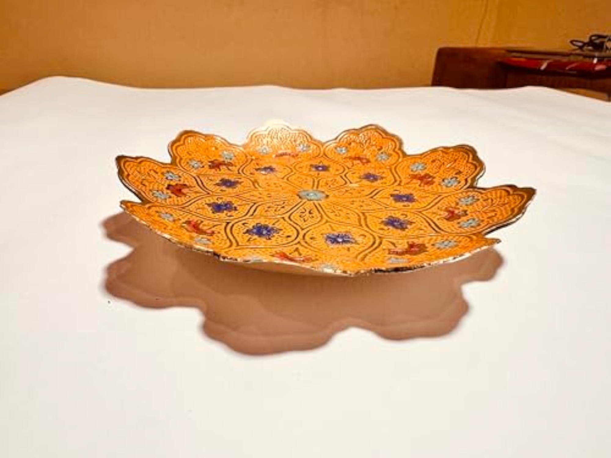 Decorative Flower Shaped Serving Plate, Orange Floral Pattern