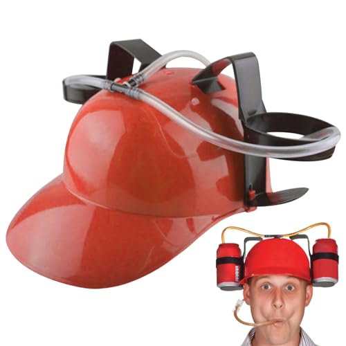 Pesoncarl Beer Hat Drinking Hat Fun Drink Hat Safe Plsatic Drinking Helmet with Can Holder and Straw, Funny Hat for Beer Soda Party Football Games Novelty Gift Red Party Hats