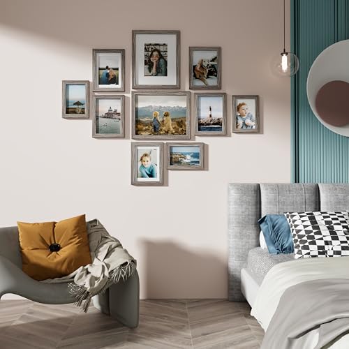 Image of Vittanly Picture Frames Set of 10, Picture Frames Collage Wall Decor with Two 8x10, Four 5x7 and Four 4x6 Photo Frames, Gallery Wall Frame Set for Wall or Tabletop Display, Dark Grey