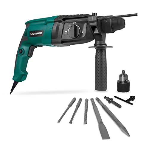 VONROC - Marteau Perforateur Filaire 800W - 4 Fonctions - Force de Frappe 3 Joules - Emmanchement SDS-plus - Accessoires Inclus