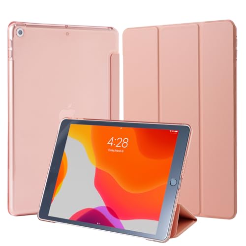 4UBonLife Custodia per iPad 9a/8a/7a Generazione 10,2 Pollici 2021/2020/2019, Smart Cover Protettiva Rigida Custodia Sottile e Leggero con Retro Traslucido per iPad 7/8/9, Oro Rosa