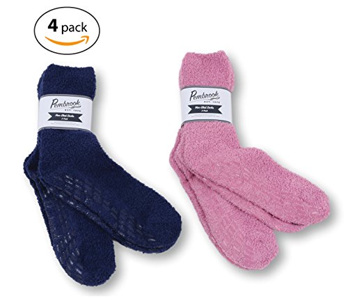 Pembrook Non Skid Socks - Hospital Socks - Slipper Socks - (4-Pairs) 2 Navy / 2 Pink. Great for adults, men, women. Designed for medical hospital patients but great for everyone - Thumbnail 3