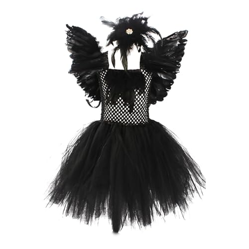 Kids Girls Black Swan Dress Outfits Tutu Ballet Skirt Dress with Wings Hair Clips Toddler Holiday Outfits Clothes