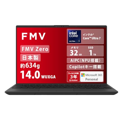 FMV �x�m�� �m�[�g�p�\�R�� ���{�� fmvzero Note U WU5-K3 (MS 365 Personal/Copilot�L�[����/AIPC/��F�ؑΉ�/Win 11/14.0�^/Core Ultra 7/32GB/SSD 1TB) AZ_WU5