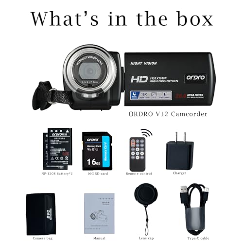 ORDRO V12 Video Camera Camcorder Full HD 1080P 30FPS Infrared Night Vision Camera 3.0 Inch LCD Screen 16X Zoom Camcorders with 16GB Memory Card Remote Control and 2 Batteries - Image 5