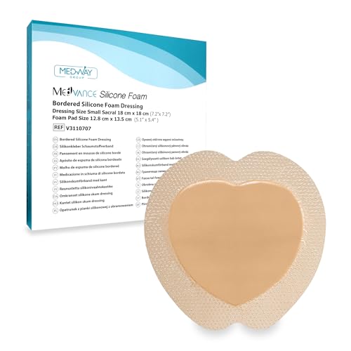 MedVanceTM Silicona - Apósito de espuma adhesiva de silicona con borde Tamaño sacro 17.5 cm x 17.5 cm (almohadilla de 15 cm x 16.5 cm), Caja de 5 apósitos