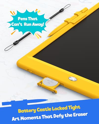 Image of TEKFUN LCD Writing Tablet for Kids, 10-inch Coloring Drawing Pad, Mess Free Doodle Board, Airplane Travel Toys for Boys and Toddlers, Road Trip Essentials, Gifts for 3 4 5 6 7 8 Year Old Girls(Yellow)