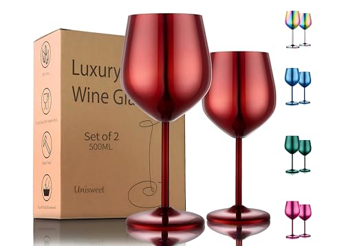 UNISWEET Stainless Steel Wine Glasses Set of 2, 18 oz