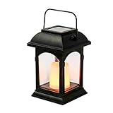 Festive Lights 15cm Schwarze Solar Laterne mit Kerze Realistisch Flackernde Flamme LED Gartenbeleuchtung Patio IP44 Wasserdicht Bernstein LED Gartenlaterne Balkon Terrasse