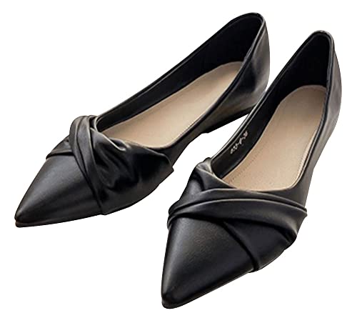 WENJIAZHIZHI Womens Shoes Ruched Ballet Flats Bow-Knot Pointed Toe Loafers Slip Ons for Women Dressy Casual2