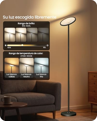 Miniatura 5 de Lámpara de Pie RGB con Control por Aplicación y Voz, Compatible con Alexa, Sincronización Musical, Temporizador, Lámpara de Pie LED Inteligente, 30 W, Luz del 10 al 100%, para Salón, Negro
