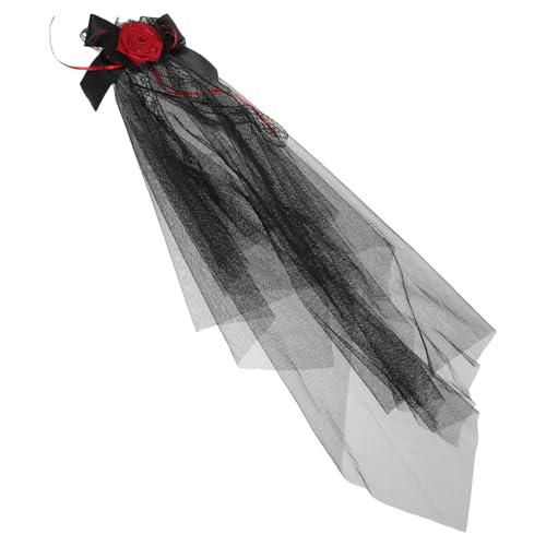 TOYZFRIENDY Diadema Velo Negro Malla con Rosa Gótica Ligera para Disfraz Halloween Novia Fantasma Fiesta Día de Muertos