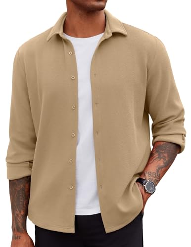COOFANDY Men's Overshirt Shacket Jacket Mens Textured Button Down Long Sleeve Shirts Fashion Jacket