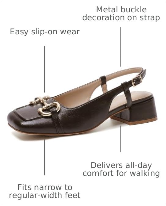 Image of Mostrin Mary Jane Shoes Women Slingback Chunky Low Heels for Women Closed Rounded Toe Ankle Strap Pumps Daily Wedding Party Dress Shoes