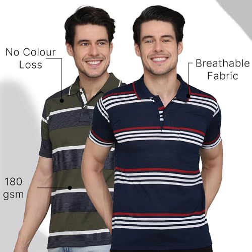 Image of INKKR Striped Men's Polo Neck T-Shirt Combo