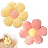 Blume Bodenkissen, 2 Stück Blumenbodenkissen Sitzkissen, 38x38cm Blumenboden Kissen Tatami Blumenförmiges, Weiches Blütenblattkissen, Kissen Blumenform für Schlafzimmer Sofa Couch(Rosa und Gelb)