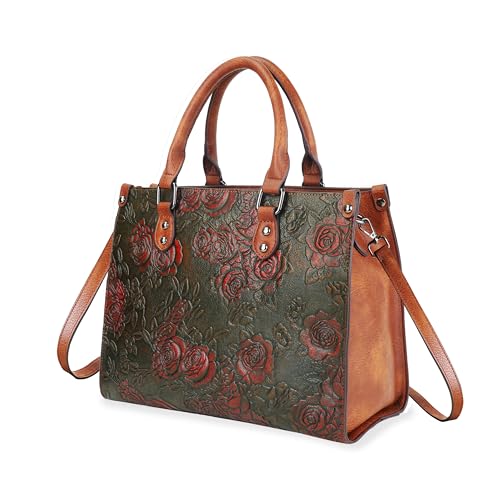 Crossbody Bag for Women Shoulder Bag Top Handle Tote Purses Vintage Satchels Handbag Embossing Rose