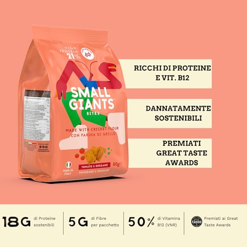 SMALL GIANTS®| Snack Proteici con Farina di Grillo - Crackers Proteici al gusto Pomodoro & Origano. High Protein, Vit.B12, Omega3, Proteine Sostenibili, Senza Zuccheri Aggiunti - Image 3
