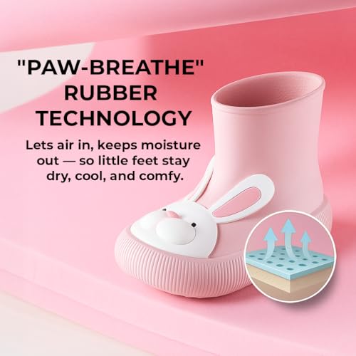 Toddler Rain Boots – Premium Rubber Kids Rain Boots for Boys & Girls with Non-Slip Soles – Children's EVA Outdoor Shoes - Pink Bunny Paw Design4