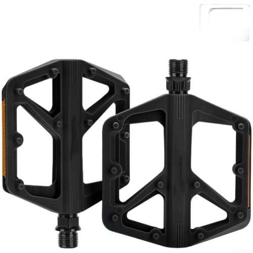 Caswynlife Pedales de bicicleta de montaña de plataforma ancha de nailon con reflectores, pasadores antideslizantes y rodamientos sellados, pedales de ciclismo de bicicleta (negro)